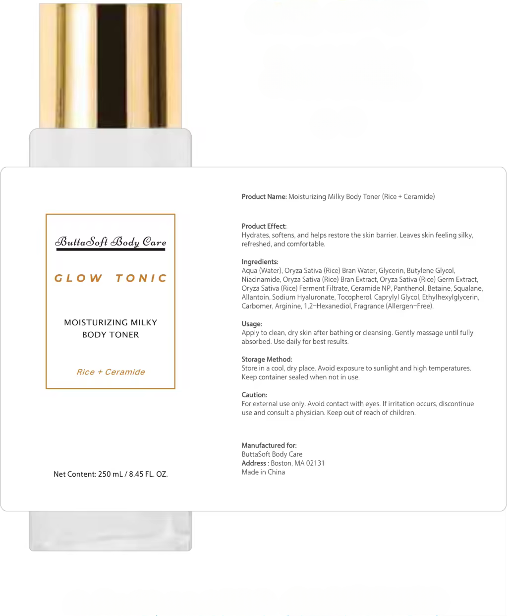 NEW! Glow Tonic - Hydrating Body Toner w/Rice, Ceramides, Niacinamide, Panthenol