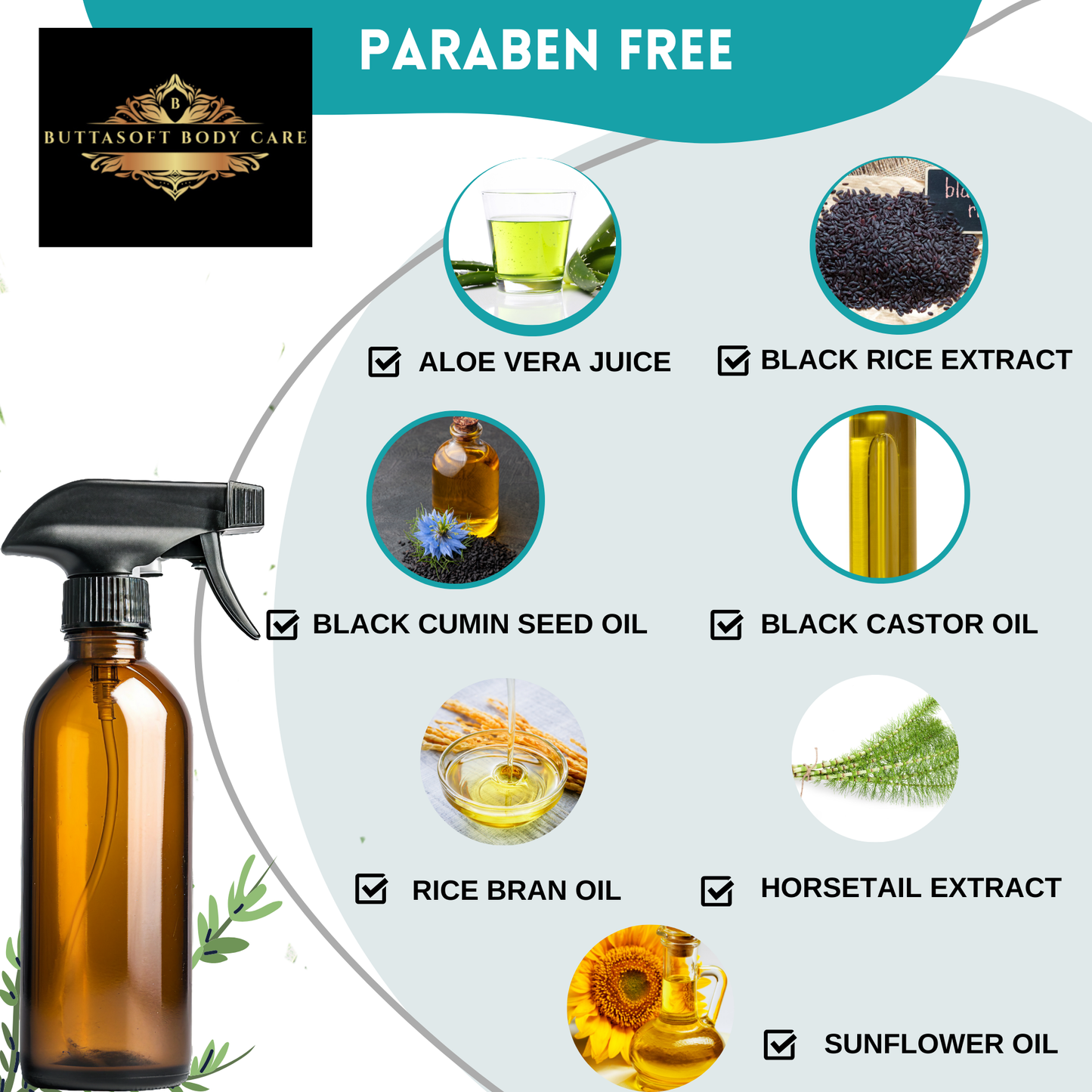 Black Rice & Aloe - Leave In Hair Spray (with Black Cumin Oil & Black Castor Oil)