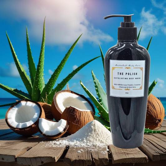 NEW! The Polish - Exfoliating Body Wash with White Lava Powder, Coconut Charcoal & Aloe Vera